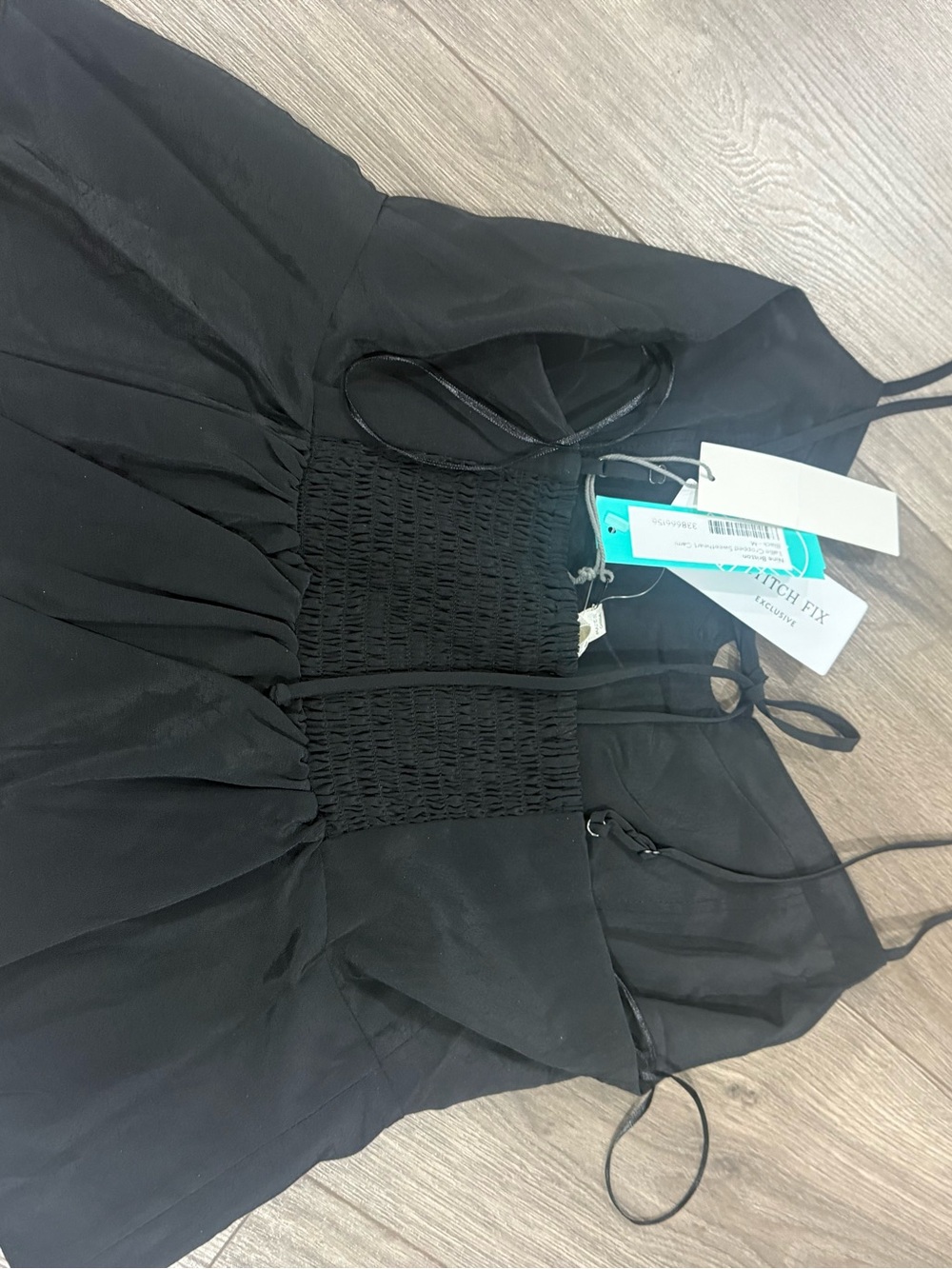 nine britton Black Tie-Front crop Top with ruffle